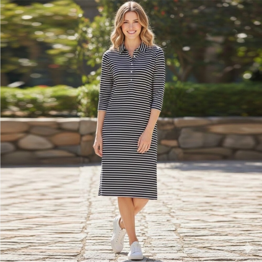 Vineyard Vines Navy and White Striped Midi Dress
